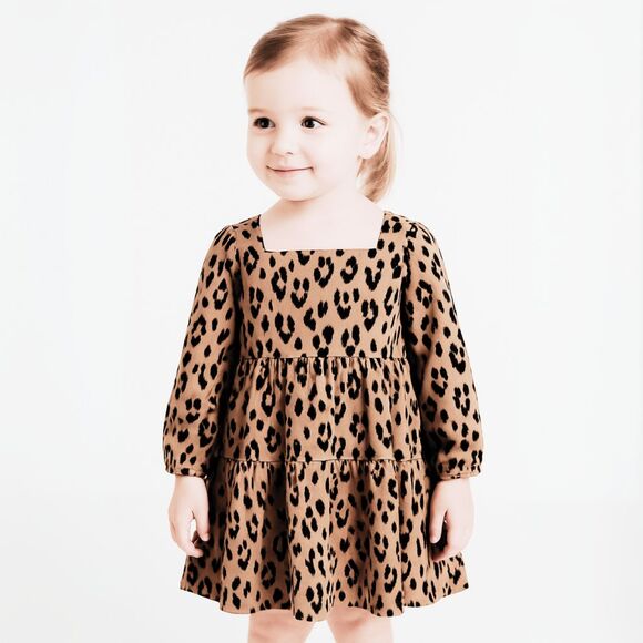 Carter's Kid Girls Leopard Print Dress Size 8 NWT Cotton Casual Party Cute - Picture 1 of 11